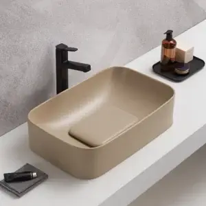 Lavoar ceramic pe blat bej mat Luna 610 mm