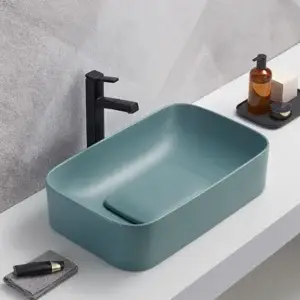 Lavoar ceramic pe blat verde aqua mat Luna 610 mm