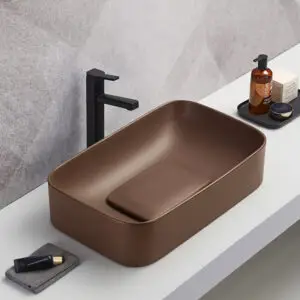 Lavoar ceramic pe blat maro inchis Luna 610 mm