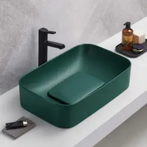Lavoar ceramic pe blat verde inchis mat Luna 610 mm