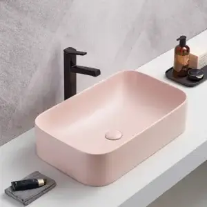 Lavoar ceramic pe blat roz mat Mira 610 mm