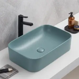 Lavoar ceramic pe blat verde aqua mat Mira 610 mm