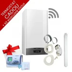 Pachet centrala termica pe gaz in condensatie Ariston Clas One WIFI 24, kit evacuare inclus + termostat C3-RF CADOU