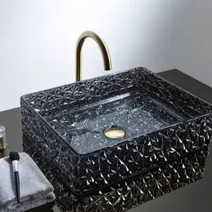 Lavoar din sticla negru pe blat Essence 505x370x130 mm