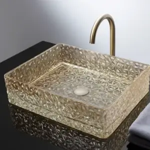 Lavoar din sticla auriu pe blat Essence 505x370x130 mm