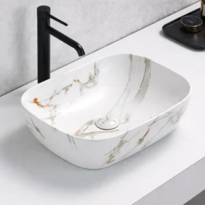 Lavoar ceramic pe blat Opal 455x325x135 mm – alb marmorat N78105MWY-2