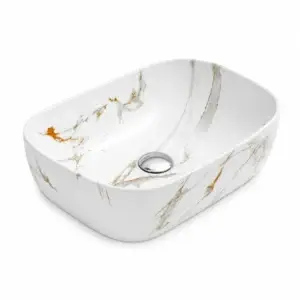 Lavoar ceramic pe blat Opal 455x325x135 mm – alb marmorat N78105MWY-2