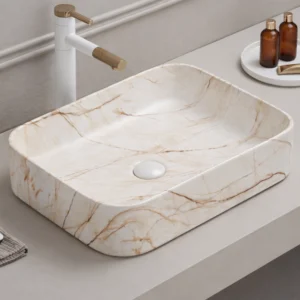 Lavoar ceramic pe blat Lumina 500x370x110 mm – alb marmorat C78537CM-Y4