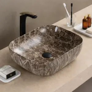 Lavoar ceramic pe blat Montana 505x405x140 mm – marmura maro C78104-A1