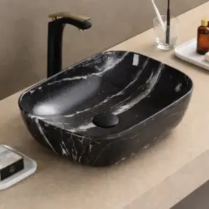 Lavoar ceramic pe blat 455x325x135 mm – negru marmura C78105-B9