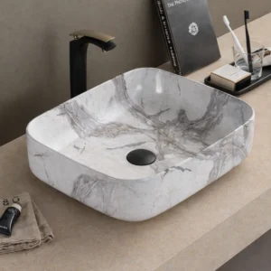 Lavoar ceramic pe blat Valora 500x390x130 mm – alb marmorat C78109-W8