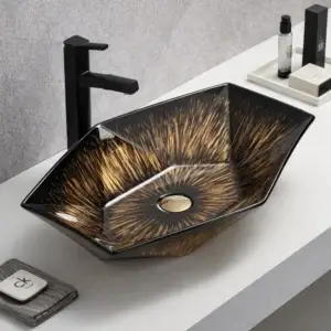 Lavoar ceramic pe blat Regal 635x410x135 mm – auriu/negru 78666