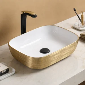 Lavoar ceramic pe blat Prisma 455x325x135 mm – alb/auriu C78101J-W