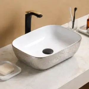 Lavoar ceramic pe blat Prisma 455x325x135 mm – alb/argintiu C78105SC-W