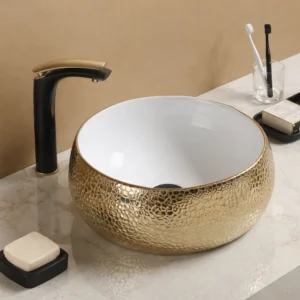 Lavoar ceramic pe blat Sfera 400x400x155 mm – alb/auriu C5004JC-W