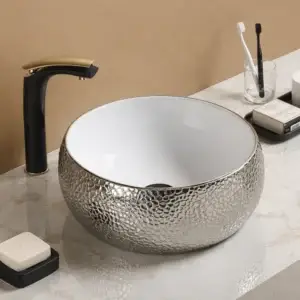 Lavoar ceramic pe blat Sfera 400x400x155 mm – alb/argintiu C5004SC-W