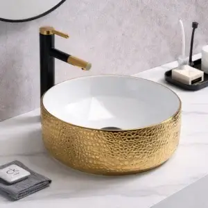 Lavoar ceramic pe blat Terra 410x410x145 mm – alb/auriu C78258JC-W