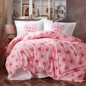 Lenjerie de pat ranforce king size cu trandafiri