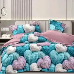 Lenjerie de pat finet cu inimioare - 6 piese (mov, albastru