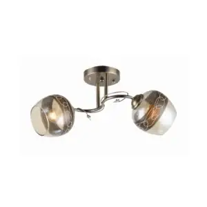 Lustră Quark 06014/2, 2xE27, metal alamă/maro cu abajur din sticlă transparentă, IP20