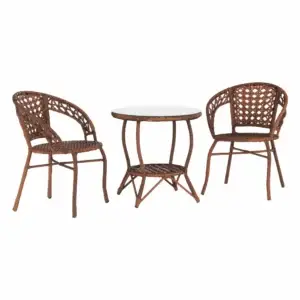 Set mobilier de grădină Jarub, masă și 2 scaune, ratan artificial maro, 3 piese