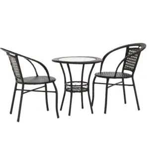Set mobilier de grădină Lasan, masă și 2 fotolii, ratan sintetic maro, 3 piese