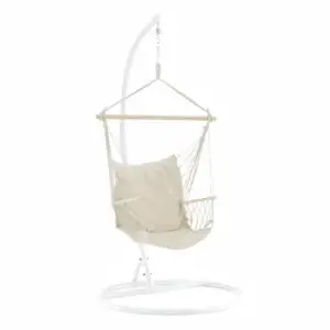 Scaun suspendabil, bumbac / lemn, alb, Vinto 2, 98x60x110 cm