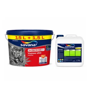 Vopsea Savana ultra-lavabilă albă interior Ultra Rezist cu Teflon 15 L +1.5 l + 4 l amorsa