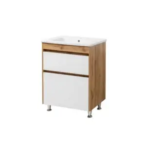 Mobilier de baie Venera cu lavoar Trio 85 cm, Alb / Stejar