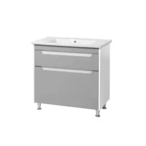 Mobilier de baie Valencia cu lavoar Trio 85 cm, Gri / Alb Lucios