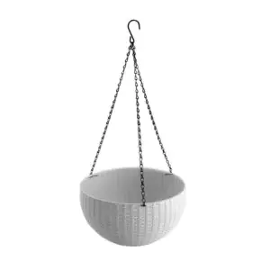 Ghiveci suspendat pentru flori, imitație ratan, plastic, alb, Ø26 cm