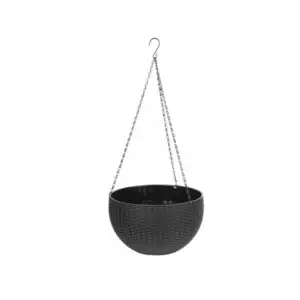 Ghiveci suspendat pentru flori, imitație ratan, plastic, gri, Ø26 cm