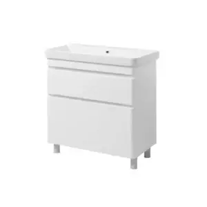 Set mobilier baie Vivace cu lavoar ceramic, 80 cm, Alb Lucios