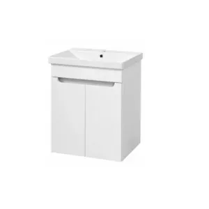 Set mobilier baie suspendat Sempre TP-50 cu lavoar ceramic, 50 cm, Alb Lucios