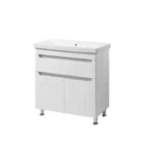 Set mobilier baie Sempre cu lavoar ceramic, 81 cm, Alb Lucios TN-3