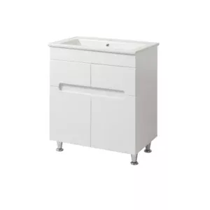 Set mobilier baie Marco T-5 cu lavoar Vesta, 70 cm, Alb Lucios
