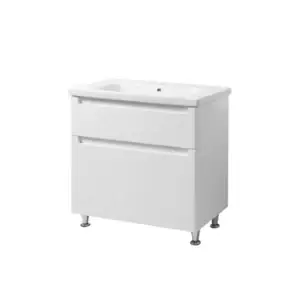 Set mobilier baie Elba cu lavoar Onyx ceramic, 80 cm, Alb Lucios