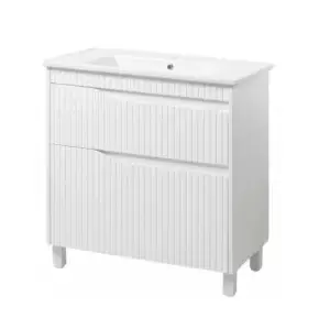 Set mobilier baie Florence TNB-2 D cu lavoar Thin, 80 cm, Alb Mat, cu picioare