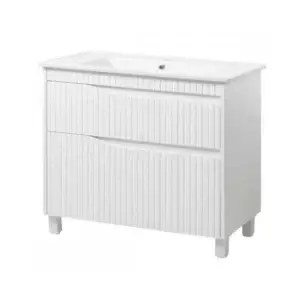 Set mobilier baie Florence TNB-2 D cu lavoar Thin, 100 cm, Alb Mat, cu picioare