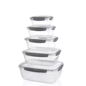Set 5 cutii dreptunghiulare etanșe cu garnitură pentru alimente QS070