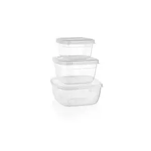 Set 3 caserole pătrate din plastic transparent – 500ml, 900ml, 1500ml, QS175