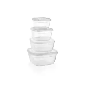 Set 4 caserole pătrate din plastic transparent – 500ml, 900ml, 1500ml, 2400ml, QS176