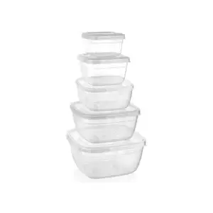 Set 5 caserole pătrate din plastic transparent – 500ml, 900ml, 1500ml, 2400ml, 3750ml, QS177