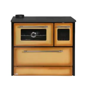 Sobă de gătit și încălzit OMEGA crem, cu plită și cuptor, focar din fontă, 9 kW, evacuare stânga