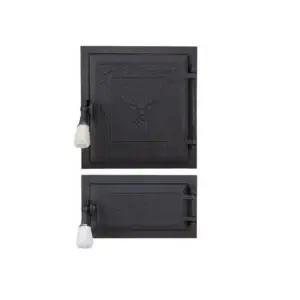 Ușă sobă din fontă cu cenușar, model Cerbi, cu grătar, 275 + 140 x 255 mm