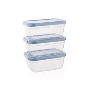 Set 3 cutii dreptunghiulare pentru alimente QS121, 3 x 2300 ml, cu capac