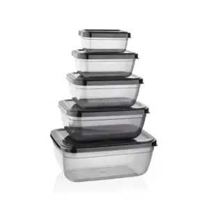 Set 5 cutii dreptunghiulare pentru alimente QS130, 400 – 800 – 1400 – 2300 – 4000 ml, cu capac