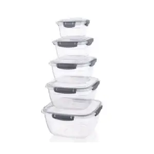 Set 5 cutii pătrate etanșe pentru alimente 500 – 900 – 1500 – 2400 – 3750 ml, cu capac cu garnitură, QS143