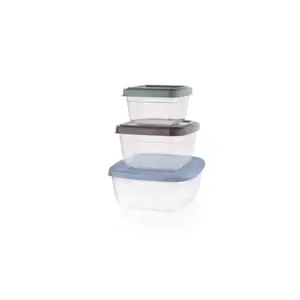 Set 3 cutii pătrate pentru alimente, 500 – 900 – 1500 ml, cu capac QS188