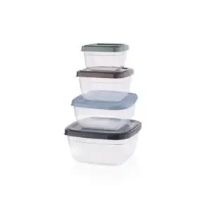 Set 4 cutii pătrate pentru alimente, 500 – 900 – 1500 – 2400 ml, cu capac QS189